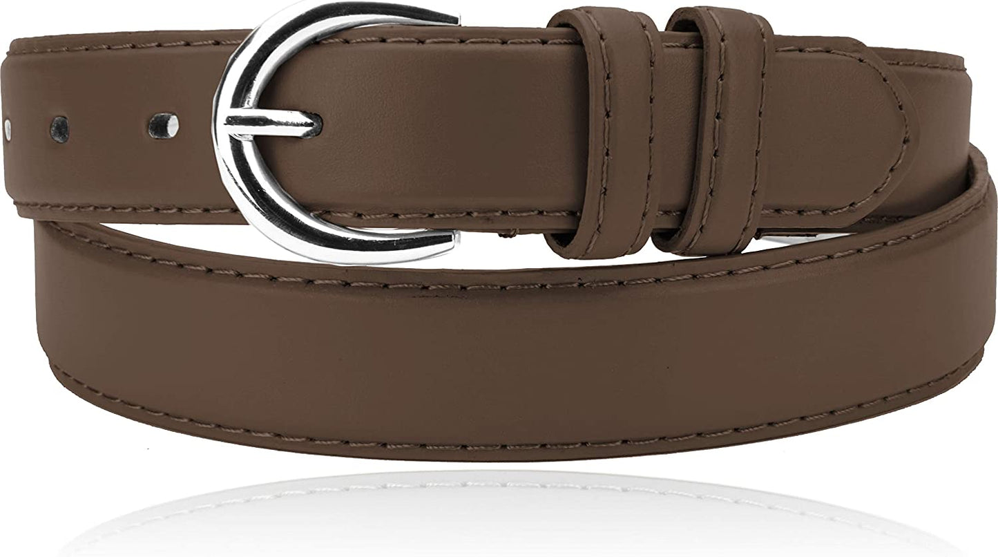 Women'S Casual Solid Colors Faux Leather 1" Belt with Single Prong Buckle Apparel & Accessories > Clothing Accessories > Belts JOTW Brown Medium 