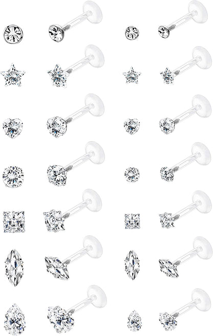 Jstyle 14Pairs 16G Forward Helix Cartilage Tragus Earring Studs Internal Threaded Labret Lip Monroe Ring 8MM Barbell Body Piercing Jewelry Apparel & Accessories > Jewelry > Body Jewelry Jstyle   