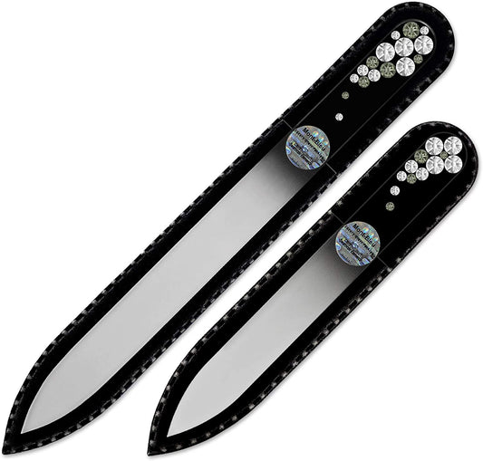 Best Gifts for Women - Mont Bleu Set of 2 Glass Nail Files Hand Decorated with Crystals - Handmade Gifts - Nail Filer Kit - Excellent Nail Filing Tools - Washable Nail Files Health & Beauty > Personal Care > Cosmetics > Cosmetic Tools > Nail Tools Mont Bleu Crystal  