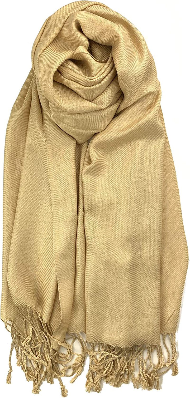Plum Feathers Premium Solid Color and Metallic Fashion Scarf, Womens Pashmina Shawl Wrap with Fringes Apparel & Accessories > Clothing Accessories > Scarves & Shawls Plum Feathers Champagne  