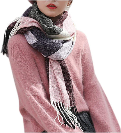 Women'S Long Plaid Blanket Chunky Oversized Winter/Fall Warm Scarf Big Tartan Scarves Wrap Shawl Apparel & Accessories > Clothing Accessories > Scarves & Shawls YSense Wear Pink Purple  