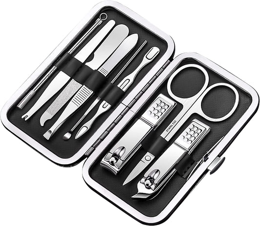 Manicure Set Nail Clipper Kit, 9 Pieces Portable Travel Nail Kit Nail Grooming Kit with Black Leather Bag Suitable for Home Outdoor Travel Gift Giving Beauty Salon Health & Beauty > Personal Care > Foot Care Tufusiur   