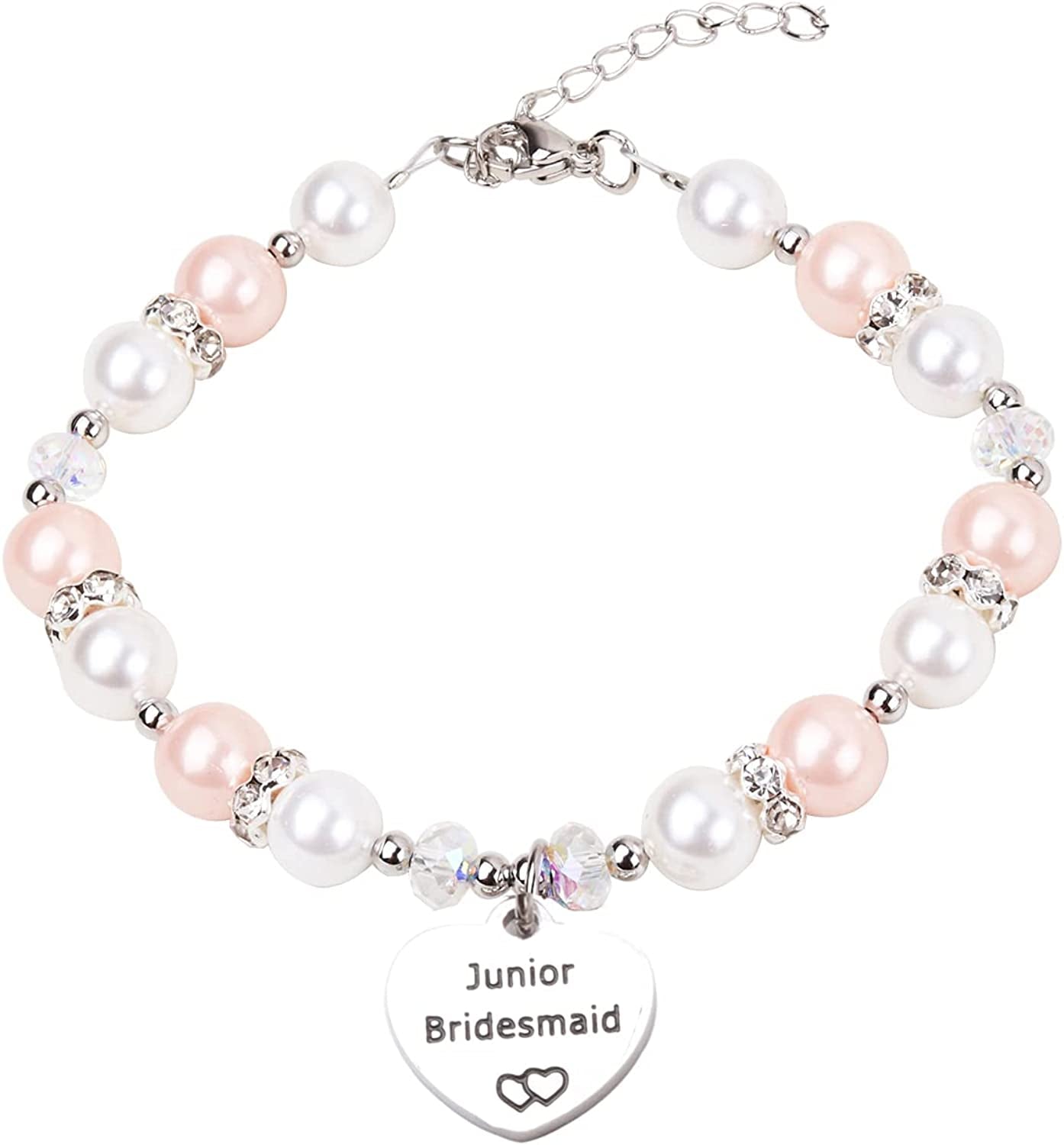 Junior Bridesmaid Bracelet Wedding Party Gifts Bridesmaid Bracelet Maid of Honot Bracelet Matron of Honor Jewerly Bridal Party Gift Bridesmaid Gift Apparel & Accessories > Jewelry > Bracelets AZFEIYA Junior Bridesmaid-Pink  