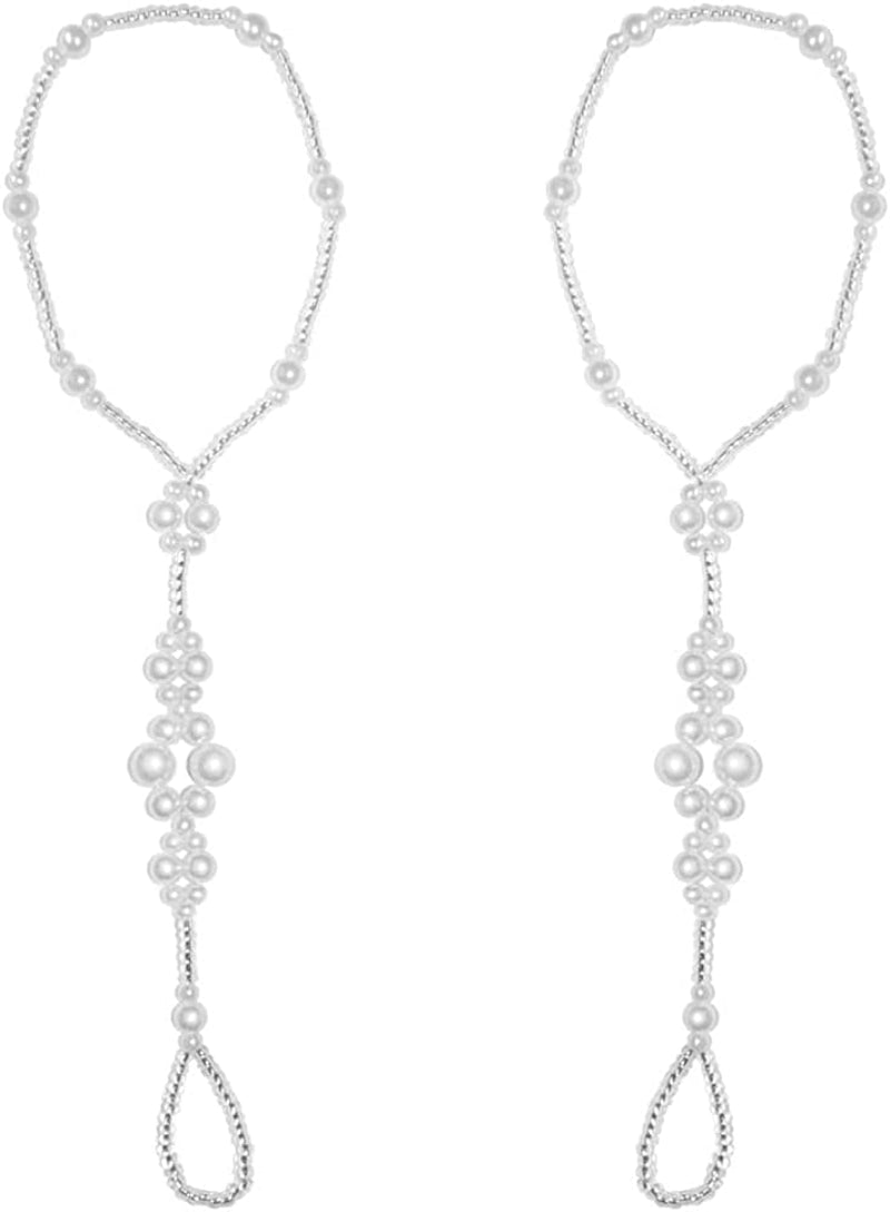 JEWSUN 2 PC Wedding Barefoot Sandals-Bridal Barefoot Sandals-Foot Jewelry-Wedding Sandals-Footless Sandals-Slave Anklet-Wedding Accessories-Beaded Sandles Apparel & Accessories > Jewelry > Anklets JEWSUN Diamond Shaped  