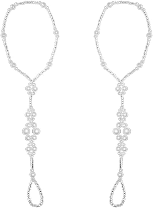JEWSUN 2 PC Wedding Barefoot Sandals-Bridal Barefoot Sandals-Foot Jewelry-Wedding Sandals-Footless Sandals-Slave Anklet-Wedding Accessories-Beaded Sandles Apparel & Accessories > Jewelry > Anklets JEWSUN Diamond Shaped  
