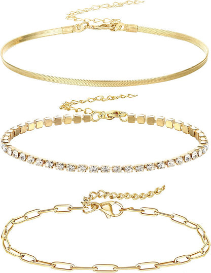 Jstyle 3Pcs Gold Anklet for Women Figaro/Herringbone/Cuban/Paperclip Link Chain Ankle Bracelet Adjustable Beach Foot Jewelry Apparel & Accessories > Jewelry > Anklets Jstyle C  
