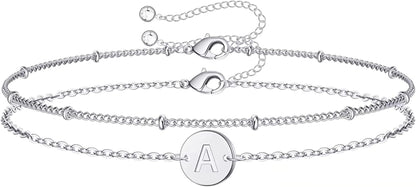 Silver Initial Bracelets for Women Teen Girls, 14K White Gold Filled Layered Letter Initial Bracelet Dainty Disc Initial Charm Bracelets Silver Bracelets for Women Girls Jewelry Gifts for Girls Apparel & Accessories > Jewelry > Bracelets MONOZO A  