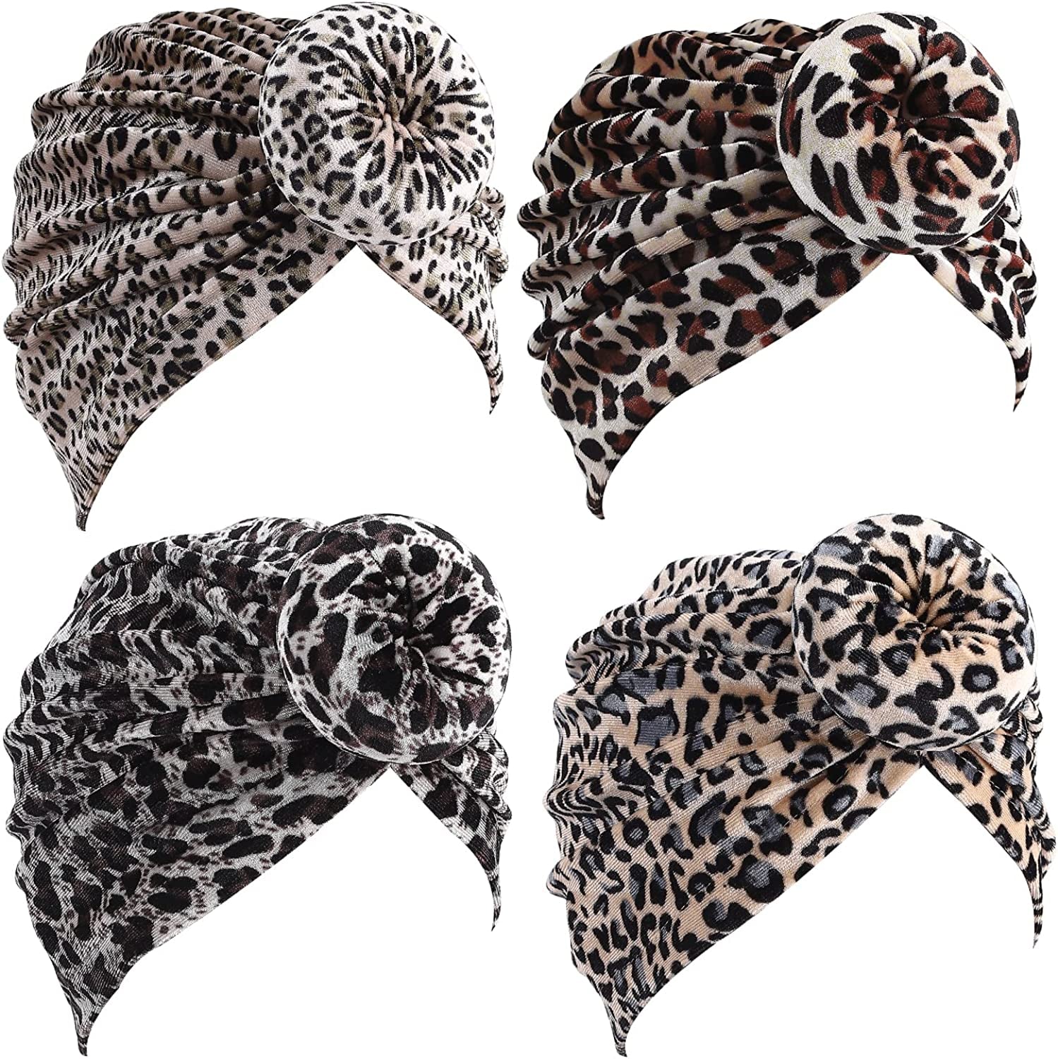 WKJHO 6 Pieces Women Turban Hat African Flower Knot Pre-Tied Bonnet Beanie Cap Headwrap for Girls Apparel & Accessories > Clothing Accessories > Headwear Generic Leopard  