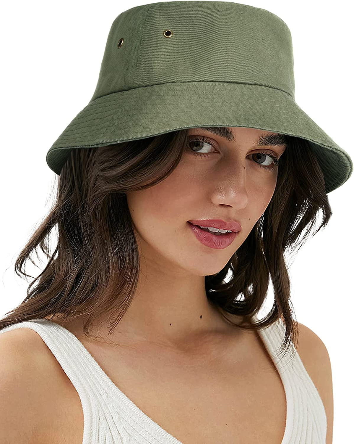 Bucket Hat for Women Men Canvas Washed Cotton Trendy Distressed Womens Summer Beach Sun Hats with Detachable Strings Apparel & Accessories > Clothing Accessories > Hats KYLIE MAX 03-green Large-X-Large 