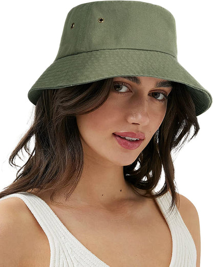 Bucket Hat for Women Men Canvas Washed Cotton Trendy Distressed Womens Summer Beach Sun Hats with Detachable Strings Apparel & Accessories > Clothing Accessories > Hats KYLIE MAX 03-green Large-X-Large 