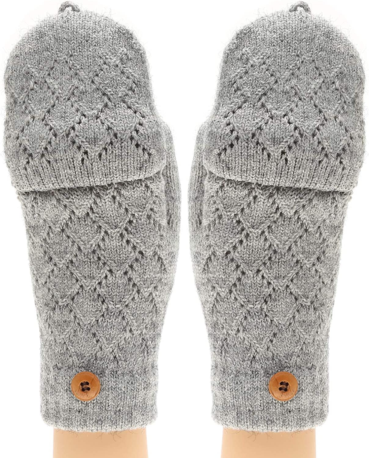 MIRMARU Women'S Knitted Fingerless Mitten Gloves with Flip Cover with Faux Fur Lining Apparel & Accessories > Clothing Accessories > Gloves & Mittens MIRMARU Grey One Size 