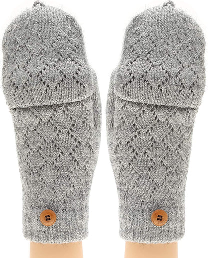 MIRMARU Women'S Knitted Fingerless Mitten Gloves with Flip Cover with Faux Fur Lining Apparel & Accessories > Clothing Accessories > Gloves & Mittens MIRMARU Grey One Size 