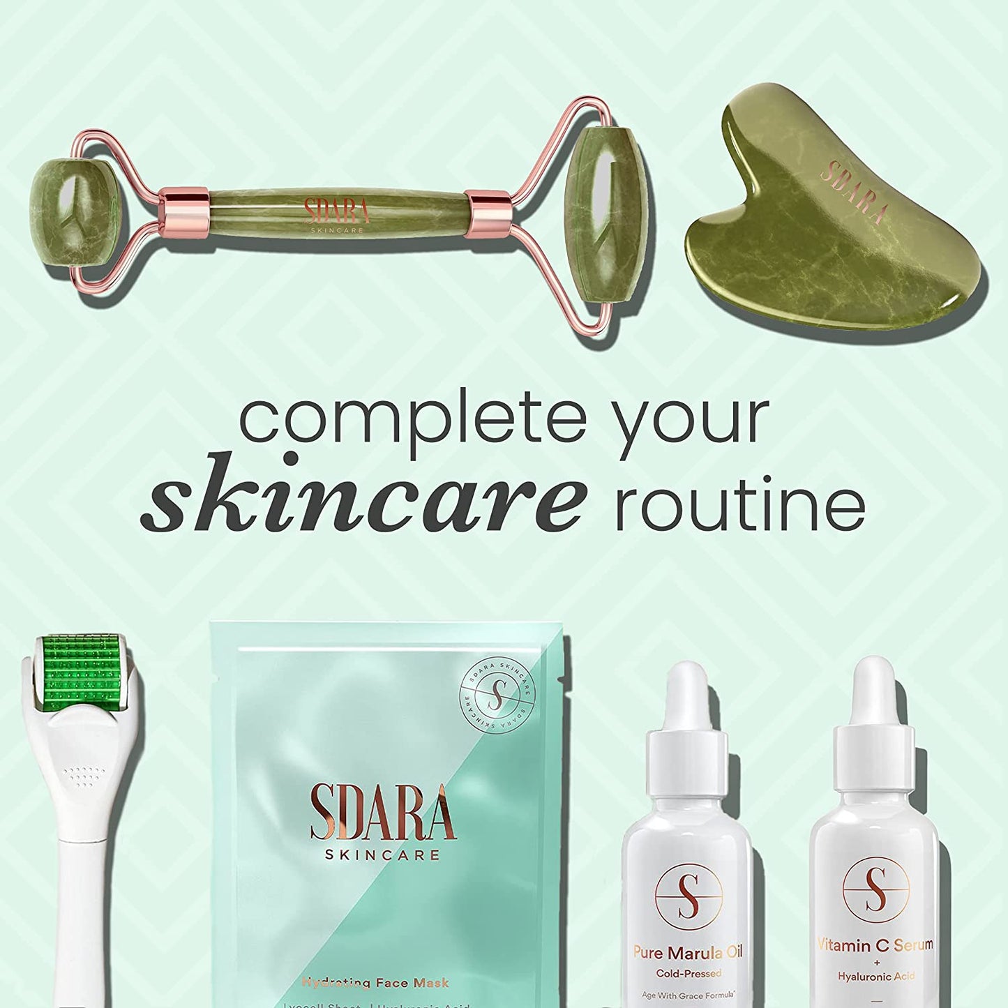 Sdara Jade Roller Gua Sha Set - Facial Roller and Massager for Slimming & Sculpting - Reduces Wrinkles & Eye Puffiness - Essential Skin Care Tools Health & Beauty > Personal Care > Cosmetics > Cosmetic Tools > Skin Care Tools Sdara Skincare   