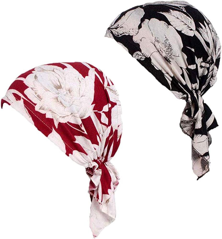 Chemo Head Scarf Head Wrap Headwear Beanie Skull Cover Cap Hair Loss Hat for Women Apparel & Accessories > Clothing Accessories > Headwear LUFUTE Red&black  