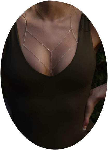 Gold Body Chain Jewelry for Women Body Chain Necklace Bikini Body Chain Waist Bracelet Personality Bikini Body Chain Belly Chain Jewelry for Girls Apparel & Accessories > Jewelry > Body Jewelry Taichell Silver  