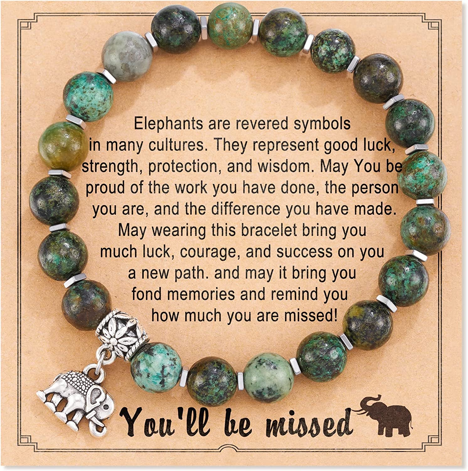 HGDEER Farewell Gifts, Natural Stone Lucky Elephant Bracelets Goodbye Retirement Gifts for Women Men Apparel & Accessories > Jewelry > Bracelets HGDEER Green-B  