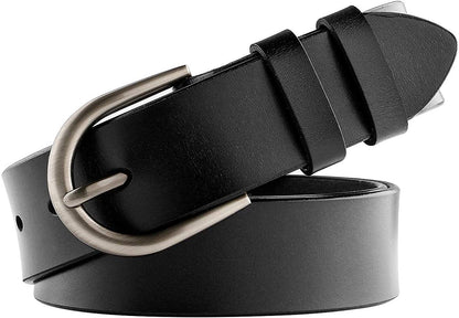 Women Leather Belt for Pants Dress Jeans Waist Belt with Brushed Alloy Buckle by WHIPPY Apparel & Accessories > Clothing Accessories > Belts WHIPPY 1-black/Silvery Buckle XL: Fit Waist Size 43-46 Inches 