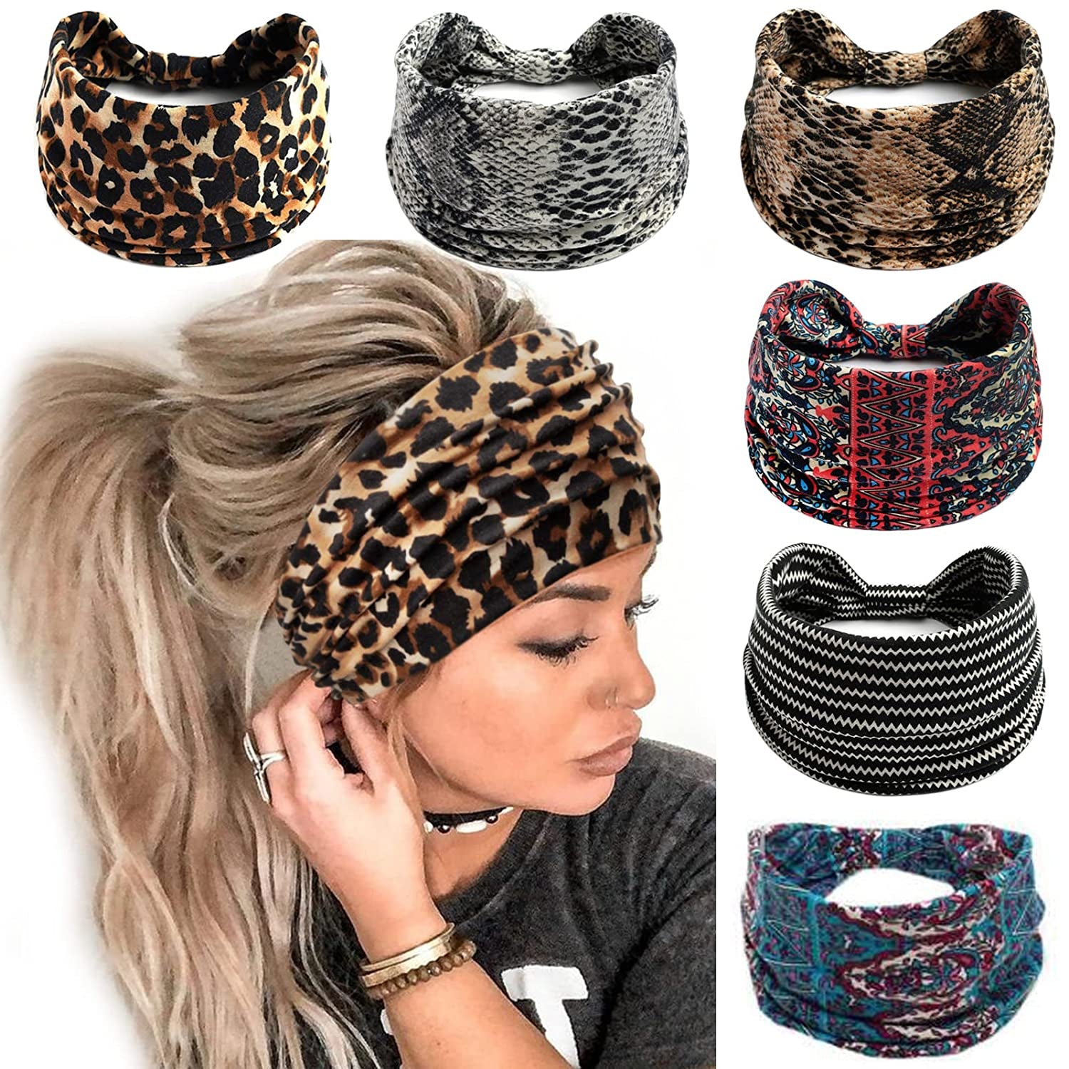 DRESHOW Twist Bow Wire Headbands Vintage Head Wrap Rabbit Ear Wired Hairbands Hair Holder Hair Accessory for Women and Girls 6 Pack Apparel & Accessories > Clothing Accessories > Bandanas & Headties DRESHOW 01 6 Pack Vintage Wide Headband B  