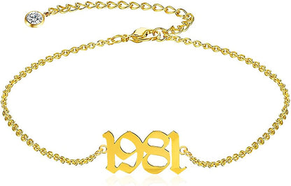 QJLE Ankle Bracelets for Women,Personalized Birth Year Number Gold Anklets for Women,Summer Beach Foot Chain Dainty Anklet Jewelry Birthday Gifts for Her Apparel & Accessories > Jewelry > Anklets QJLE Gold 1981  