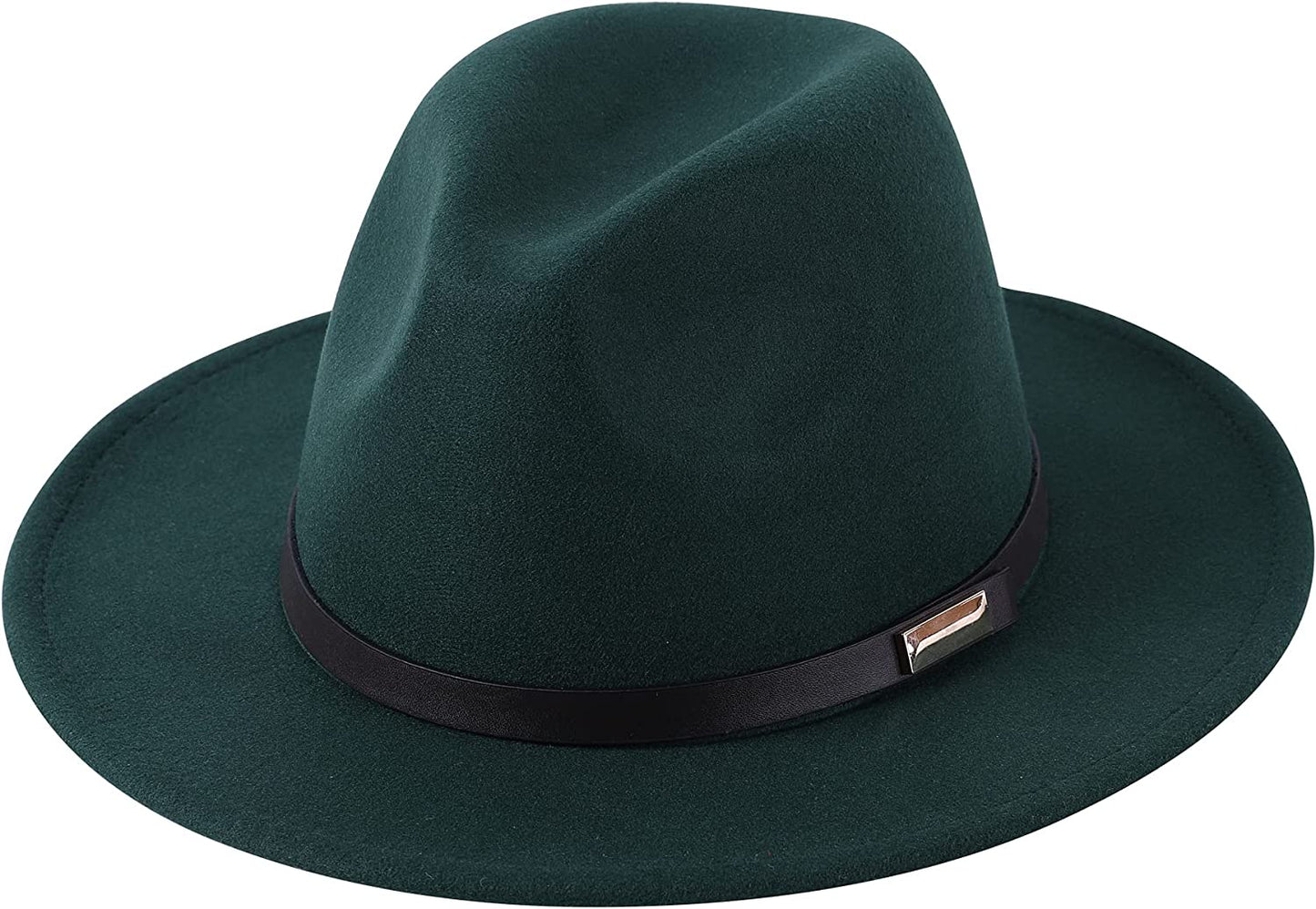 Lanzom Women Lady Retro Wide Brim Floppy Panama Hat Belt Buckle Wool Fedora Hat Apparel & Accessories > Clothing Accessories > Hats Lanzom 01-dark Green One Size 