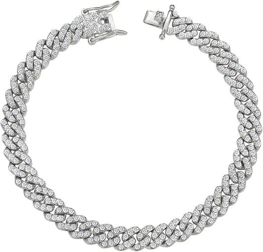 Cuban Link Anklets for Women plus Size Large Ankle Bracelets Gold Silver Rhinestone Diamond Bling Anklets Women 9 10 Inch Apparel & Accessories > Jewelry > Anklets BLBLJERY 9mm-Silver 10 inch 