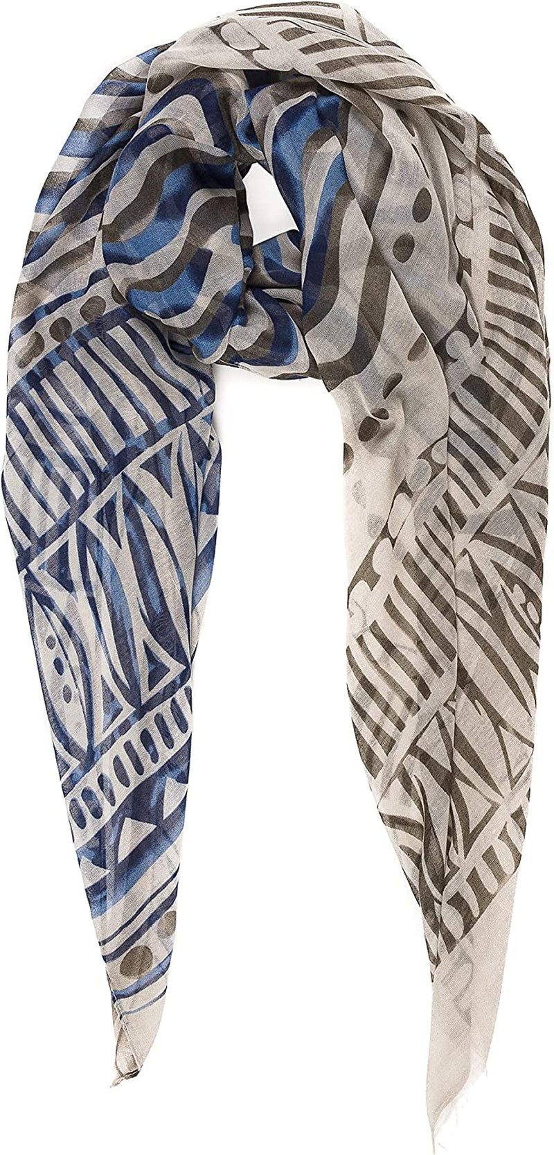 Scarf for Women Lightweight Geometric Fashion Spring Fall Winter Scarves Shawl Wraps Apparel & Accessories > Clothing Accessories > Scarves & Shawls MELIFLUOS DESIGNED IN SPAIN Madrid Collection 9 - Beige Blue Wave  