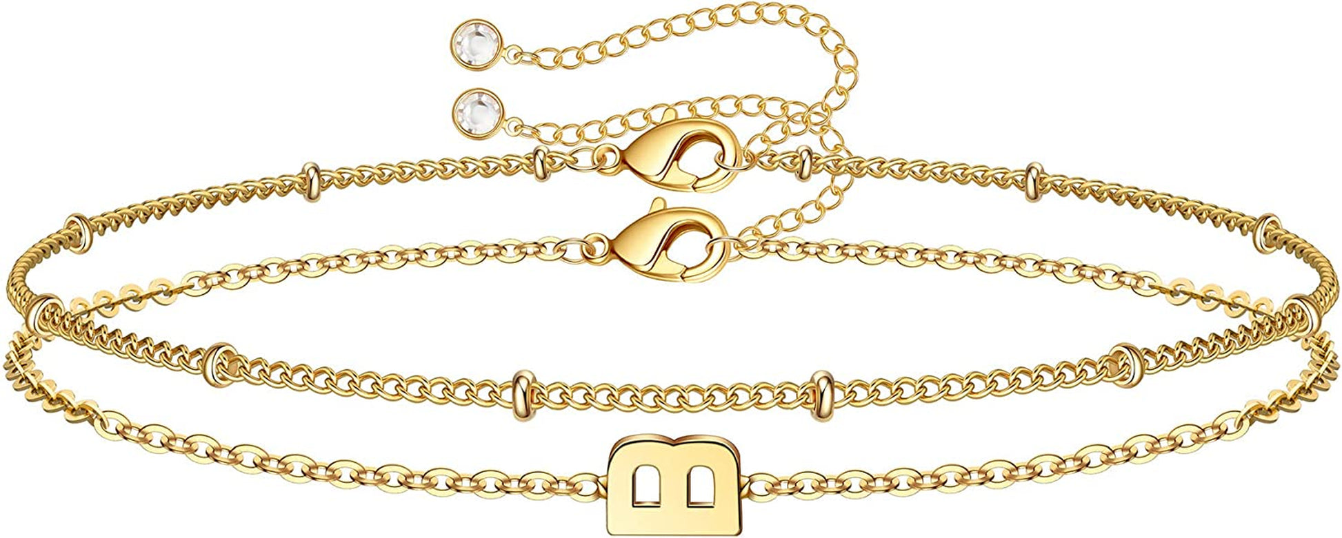 Dainty Gold Initial Bracelets for Women, 14K Gold Plated Dainty Personalized Gold Bracelets Initial Bracelets for Women Teen Girls Jewelry Chain Bracelets for Kids Toddler Little Girls Jewelry Gifts Apparel & Accessories > Jewelry > Bracelets M MOOHAM B  