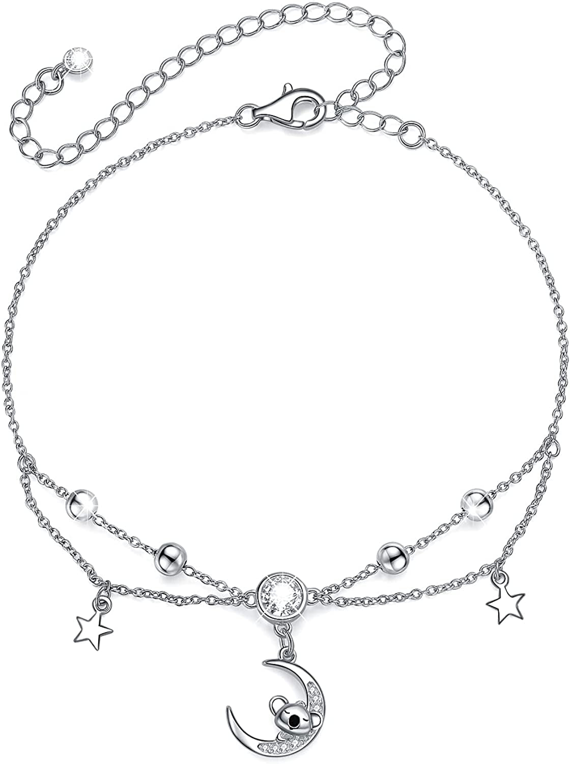 URMWMOO S925 Sterling Silver Sloth Necklace Purple Green Birthstone Moon Jewelry Keep Me in Your Heart Animal Pendant Necklaces Sloths Gifts for Women Girlfriend Apparel & Accessories > Jewelry > Anklets URMWMOO JEWELRY Koala Bear Anklet  