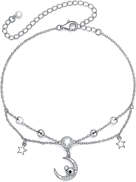 URMWMOO S925 Sterling Silver Sloth Necklace Purple Green Birthstone Moon Jewelry Keep Me in Your Heart Animal Pendant Necklaces Sloths Gifts for Women Girlfriend Apparel & Accessories > Jewelry > Anklets URMWMOO JEWELRY Koala Bear Anklet  