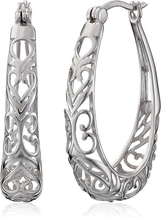 Sterling Silver Filigree Hoop Earrings Apparel & Accessories > Jewelry > Earrings KYLIE MAX White  