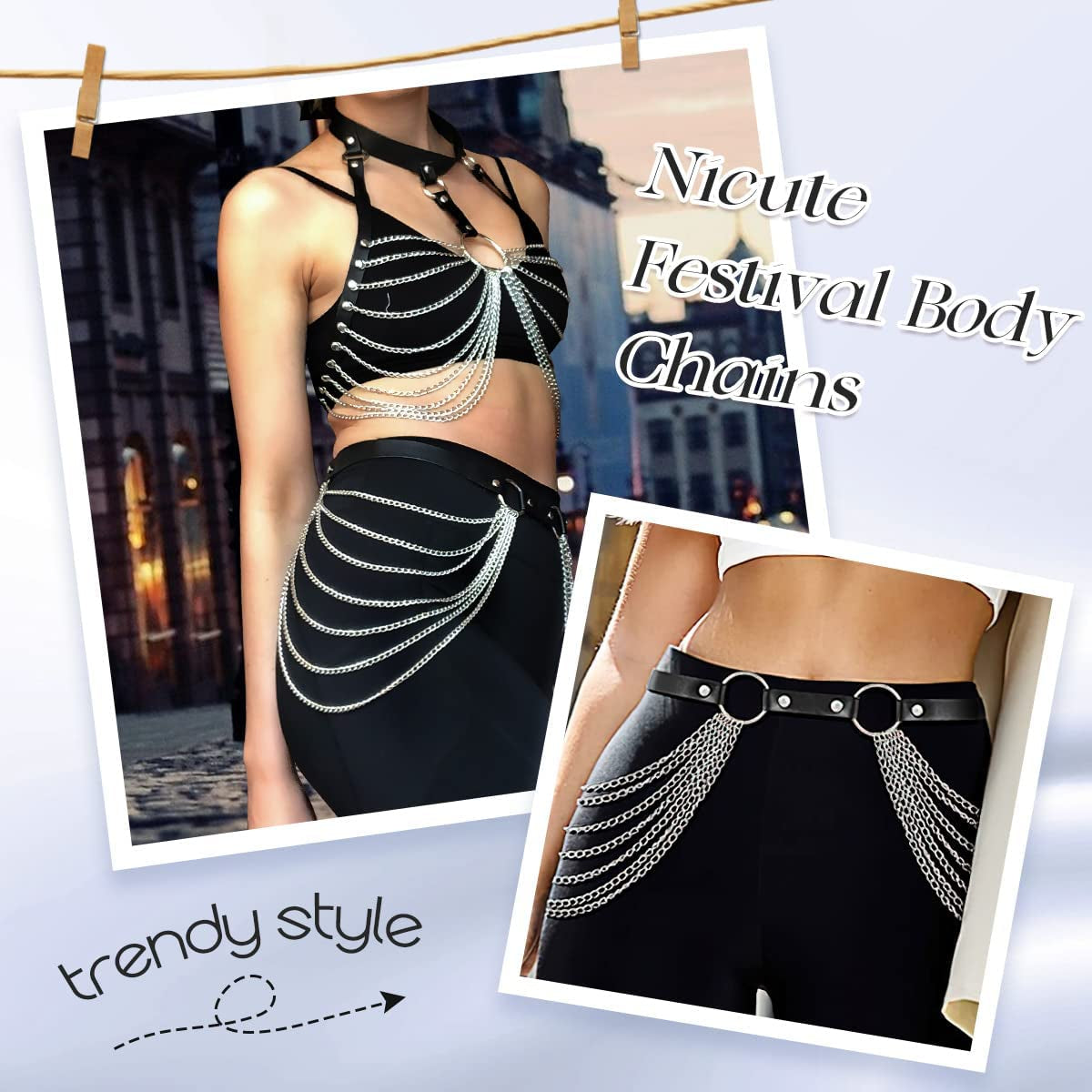 DOTASI Punk Leather Chain Belt Black Layered Body Chain Jewelry Accessory for Women and Girls Apparel & Accessories > Jewelry > Body Jewelry DOTASI   