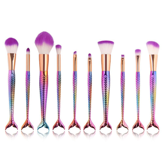 Mermaid Makeup Brush Set, Coshine 10Pcs/Set Colorful Rainbow Unique Mermaid Makeup Brush Set Cosmetic Tools Kits Health & Beauty > Personal Care > Cosmetics > Cosmetic Tools > Makeup Tools COSHINE Colorful Rainbow  