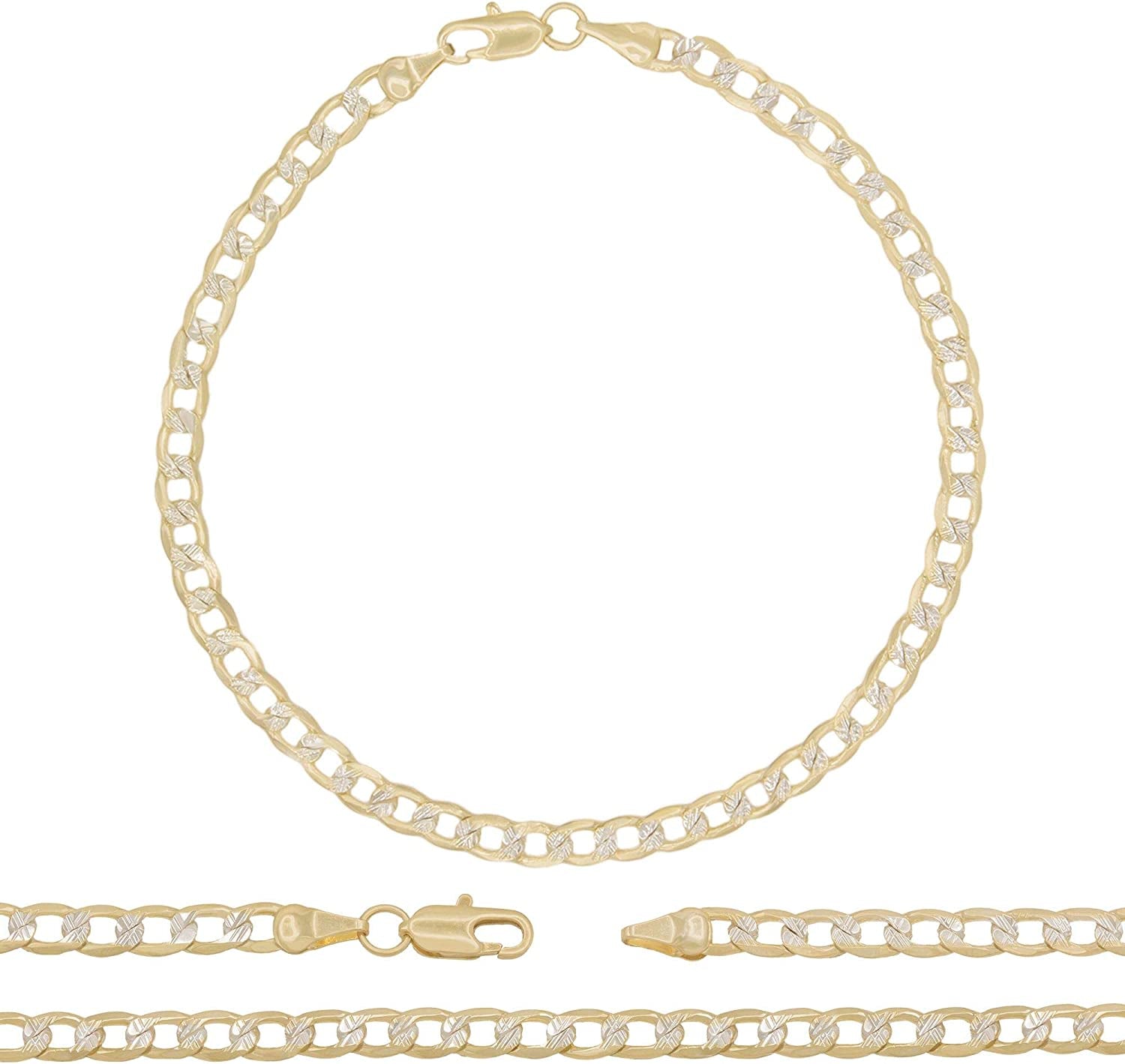 BEBERLINI Cuban Link 14K Gold Filled Diamond Cut Anklet Curb Foot Chain Bracelet Fashion Jewelry Gifts for Women Teen Girls Length 10'' Apparel & Accessories > Jewelry > Anklets BéBérlini 4 mm Two Tone  