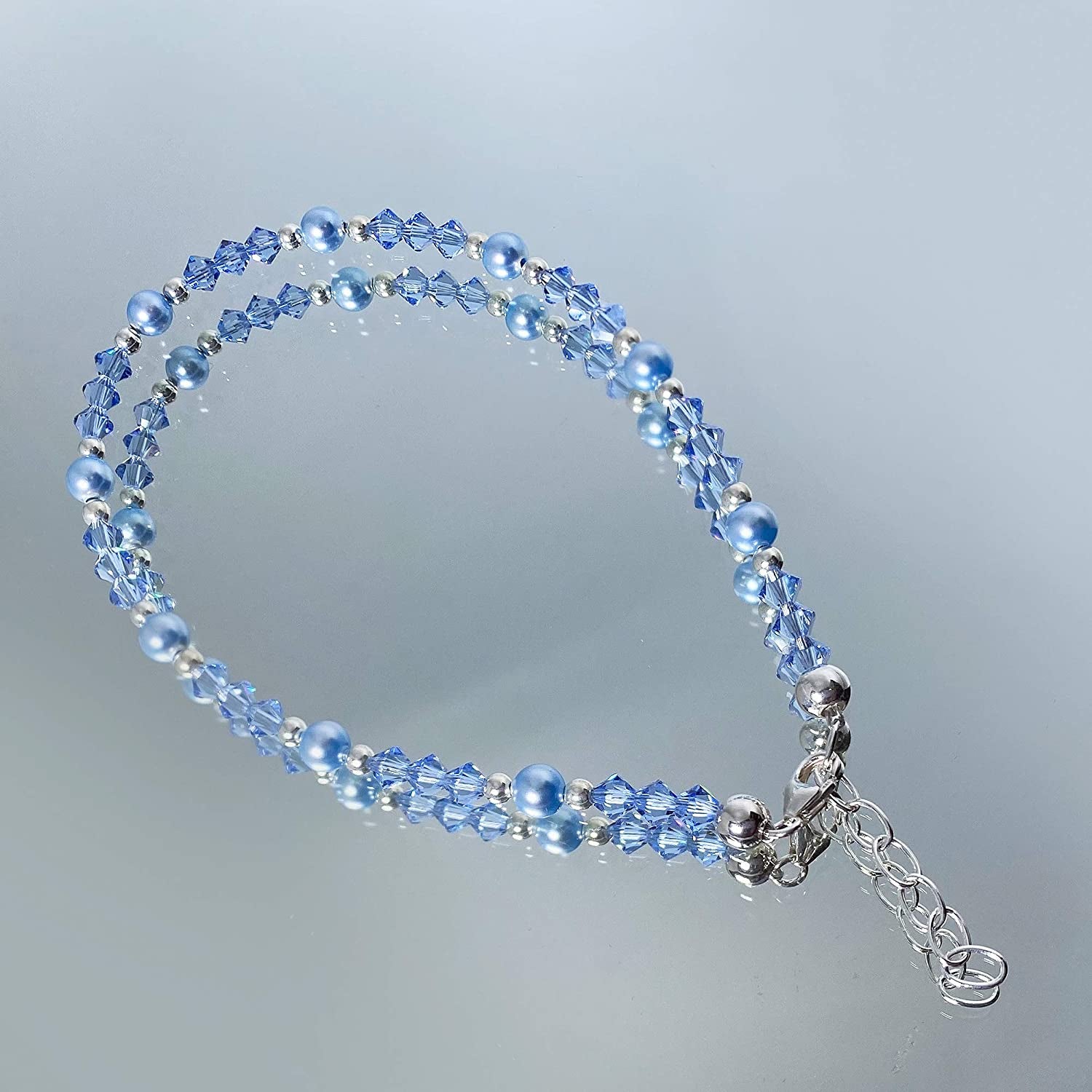 Gem Avenue Blue Simulated Pearl with Austrian Crystals 8.5 to 10 Inch Sterling Silver Adjustable Anklet Ankle Bracelets Apparel & Accessories > Jewelry > Anklets Gem Avenue   