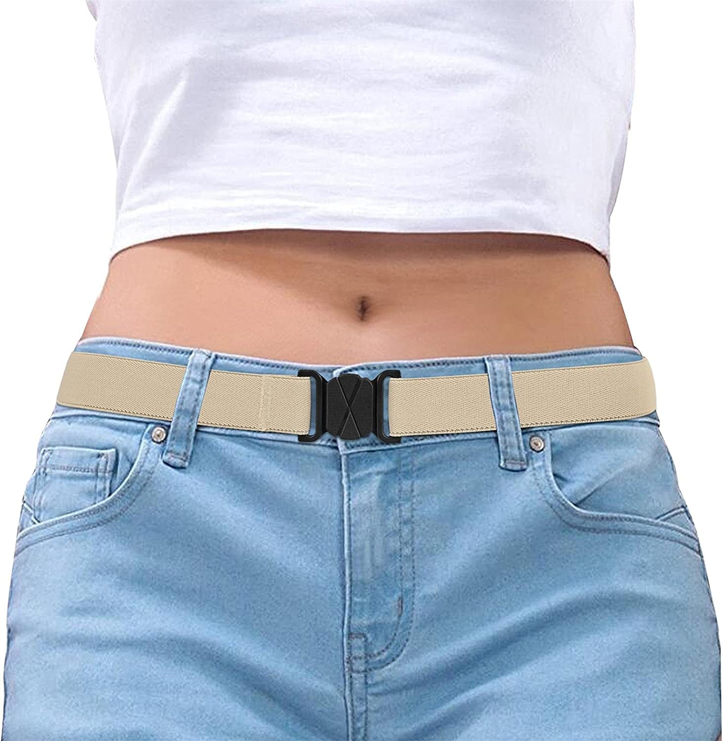 Women Invisible Belt, Comfortable Adjustable Stretch No Show Belt with Flat Buckle by SUOSDEY Apparel & Accessories > Clothing Accessories > Belts SUOSDEY 09-beige US Size:0-14 