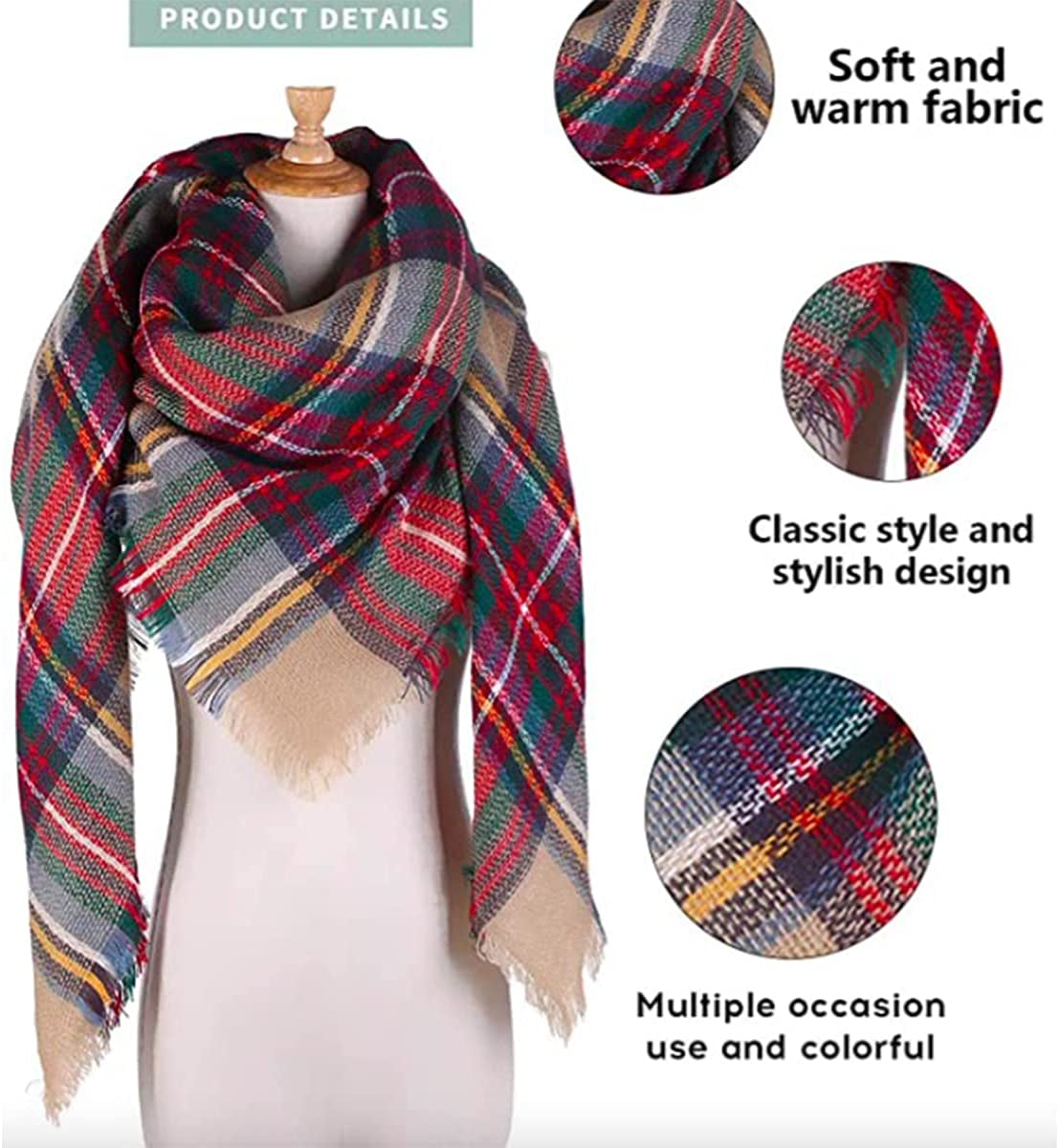 Neal LINK Women'S Plaid Scarf Blanket Wrap Warm Tartan Checked Shawl Tartan Scarves Pashmina Cape Apparel & Accessories > Clothing Accessories > Scarves & Shawls Neal LINK   