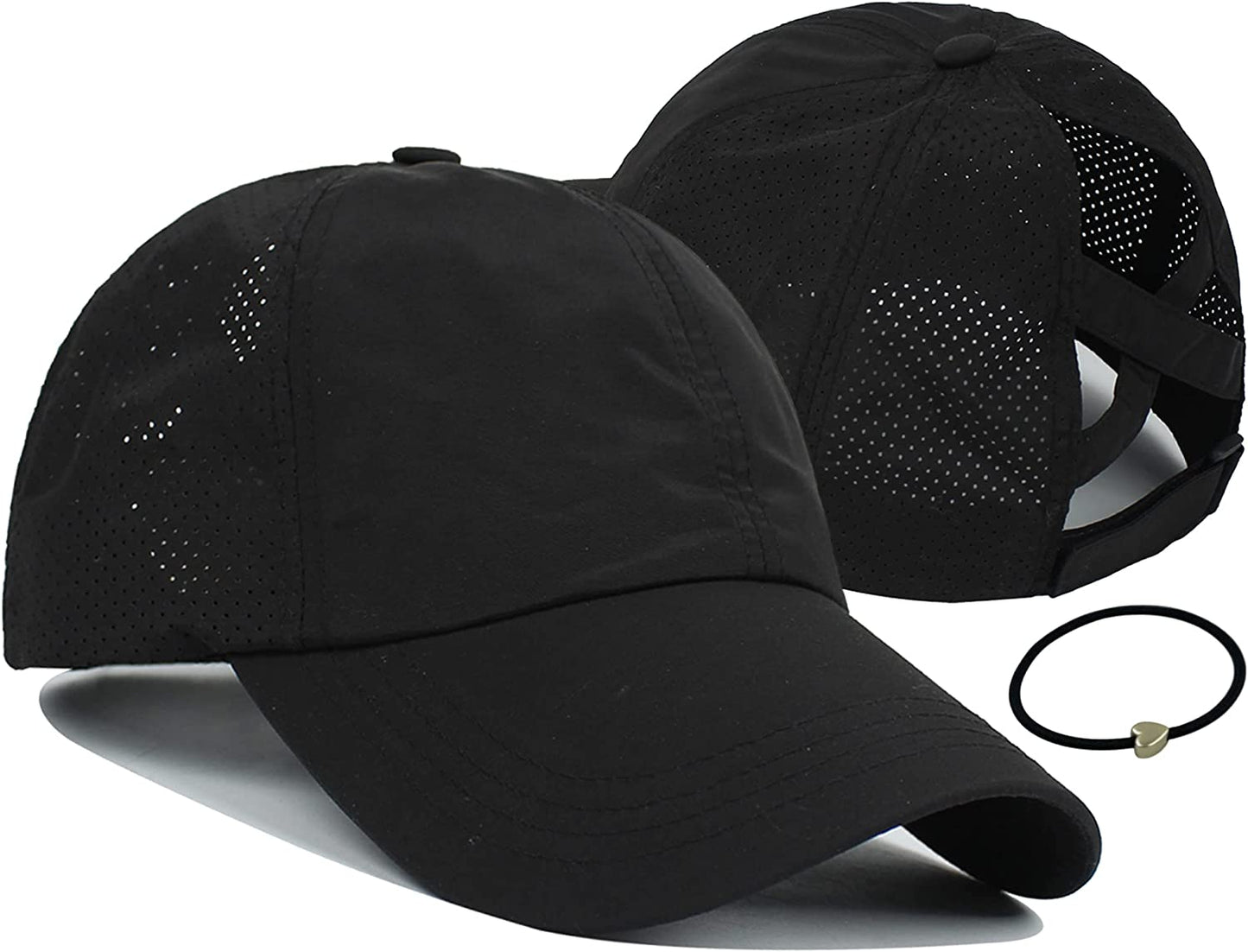Mukeyo Womens Criss Cross Ponytail Baseball Cap Adjustable Messy High Bun Ponycap Quick Drying Hat Apparel & Accessories > Clothing Accessories > Hats Mukeyo Black  
