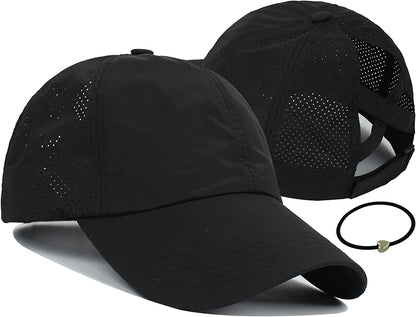 Mukeyo Womens Criss Cross Ponytail Baseball Cap Adjustable Messy High Bun Ponycap Quick Drying Hat Apparel & Accessories > Clothing Accessories > Hats Mukeyo Black  