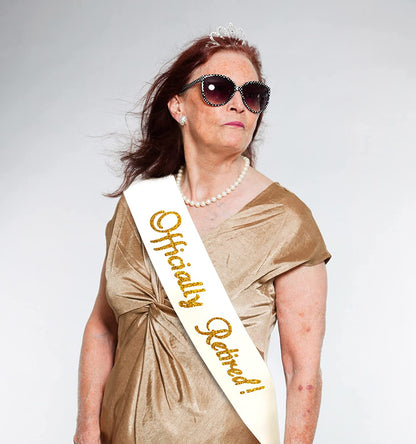 Retirement Sash and Tiara Bundle Set - Officially Retired Sash & Metal Rhinestone Tiara, Great for Retirement Work Party, Events, Party Supplies, Gifts, Favors, and Decorations #2 by JPACO Apparel & Accessories > Clothing Accessories > Sashes JPACO   