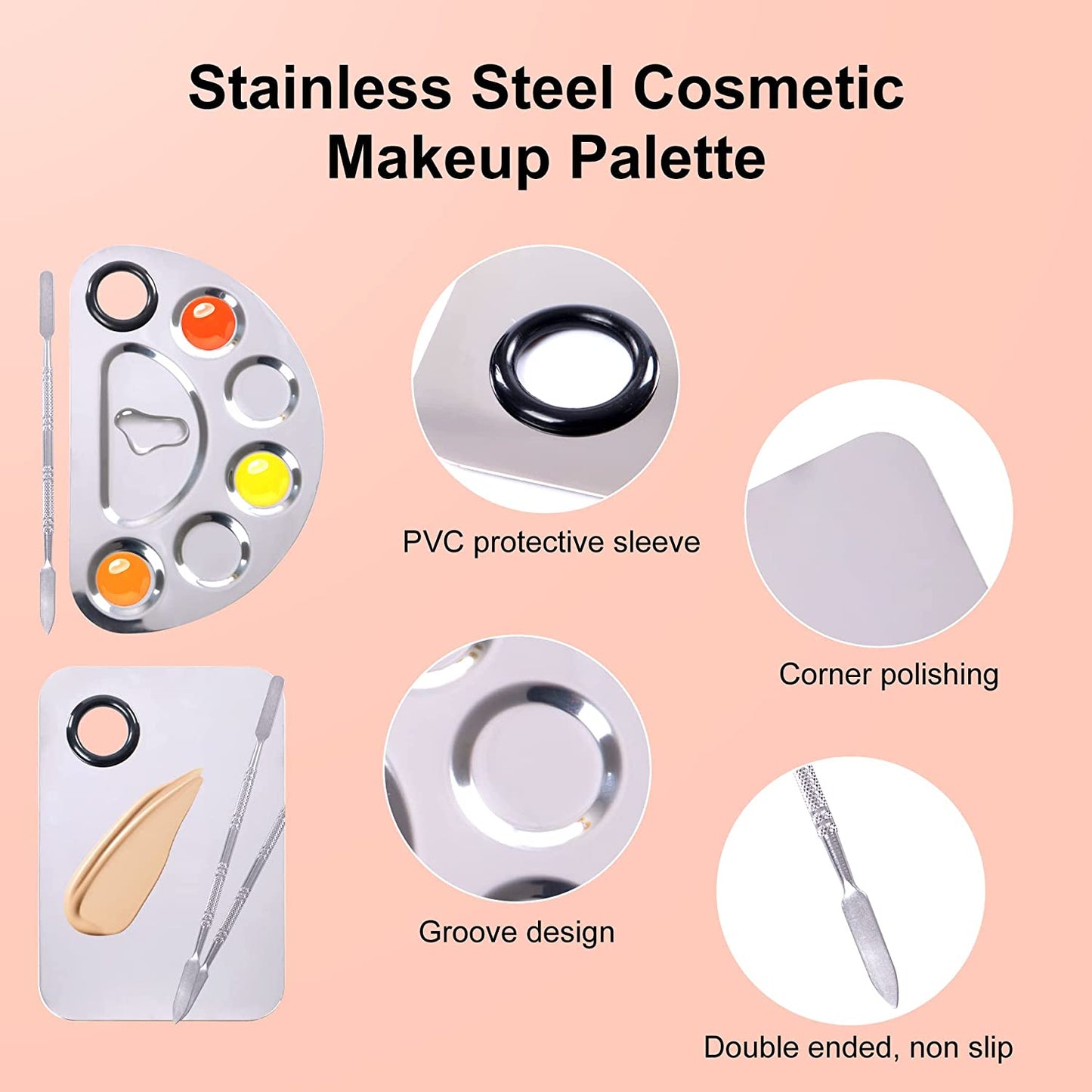 Makeup Palette, Makeup Mixing Palette, Stainless Steel Metal Foundation Palette with Spatula Artist Tool for Mixing Foundation Nail-Art, Cosmetic Mixing Makeup Palette, Makeup Plate, 6×4"/Silver/2Pcs Health & Beauty > Personal Care > Cosmetics > Cosmetic Tools > Makeup Tools LQ-TT-CY-CX   