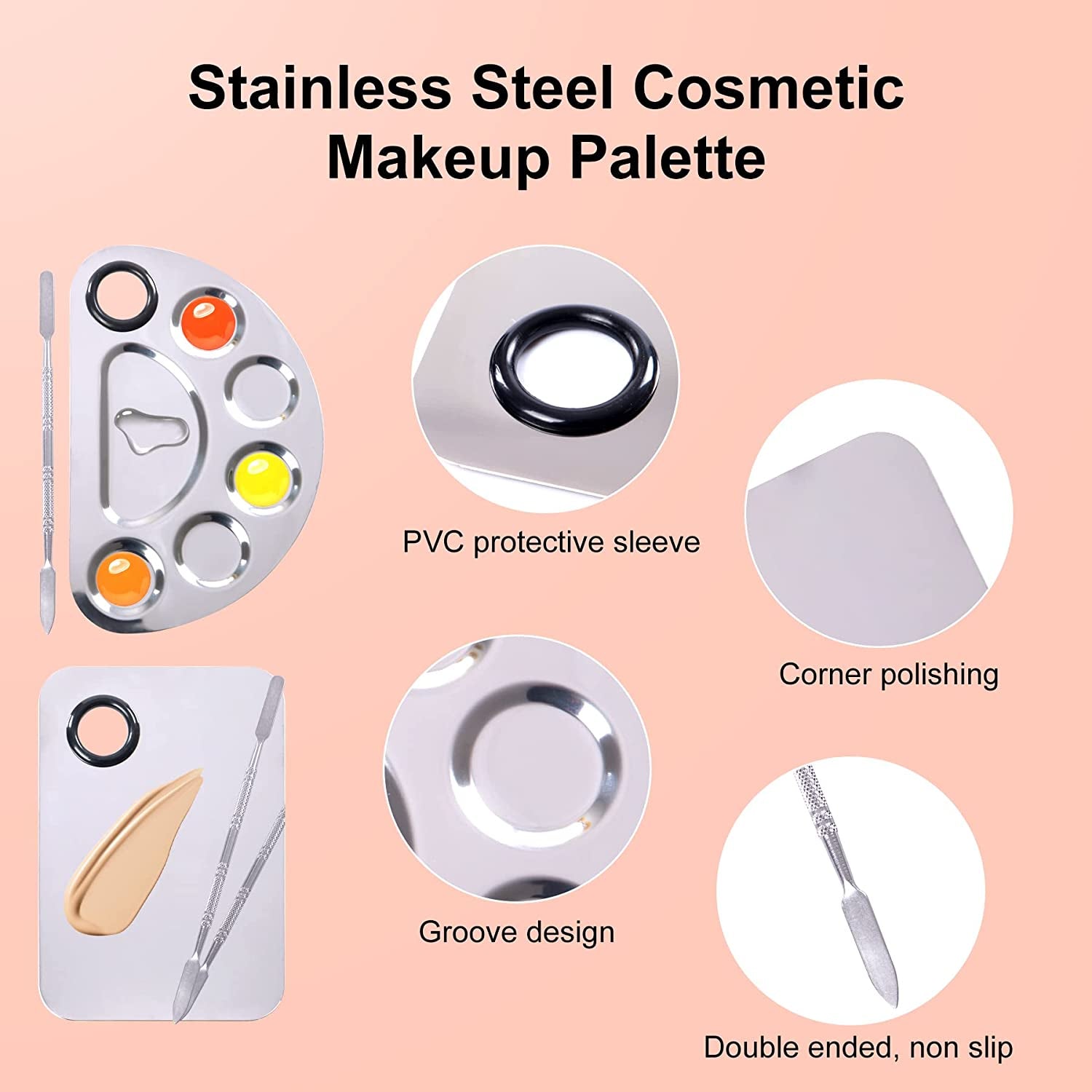 Makeup Palette, Makeup Mixing Palette, Stainless Steel Metal Foundation Palette with Spatula Artist Tool for Mixing Foundation Nail-Art, Cosmetic Mixing Makeup Palette, Makeup Plate, 6×4"/Silver/2Pcs Health & Beauty > Personal Care > Cosmetics > Cosmetic Tools > Makeup Tools LQ-TT-CY-CX   