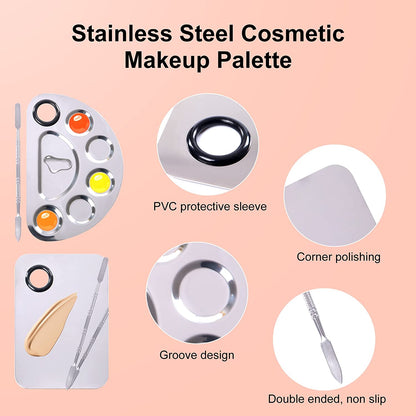 Makeup Palette, Makeup Mixing Palette, Stainless Steel Metal Foundation Palette with Spatula Artist Tool for Mixing Foundation Nail-Art, Cosmetic Mixing Makeup Palette, Makeup Plate, 6×4"/Silver/2Pcs Health & Beauty > Personal Care > Cosmetics > Cosmetic Tools > Makeup Tools LQ-TT-CY-CX   