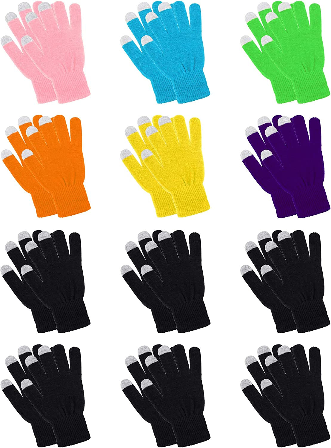 Pangda 12 Pairs Touchscreen Gloves Stretch Knitted Texting Gloves Warm Windproof Solid Color Mittens for Men and Women Apparel & Accessories > Clothing Accessories > Gloves & Mittens Pangda Black, Pink, Green, Purple, Orange, Blue, Yellow 7 x 4 Inch 