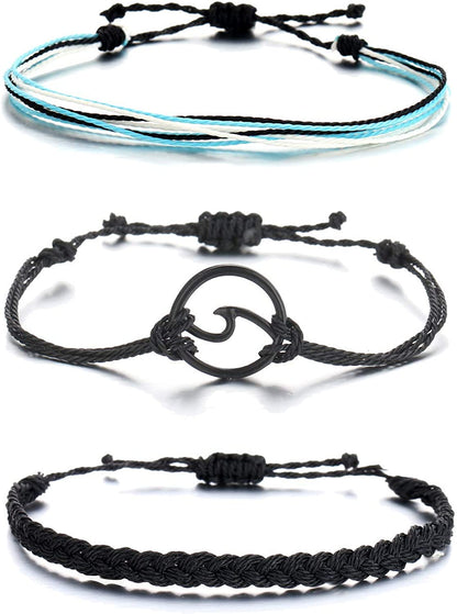 HUASAI Vsco String Bracelets for Teen Girls Women Waterproof Boho Rope Bracelets Wave Surfer Bracelets Summer Beach Anklets Apparel & Accessories > Jewelry > Anklets HUASAI Black Wave Bracelets Anklets  