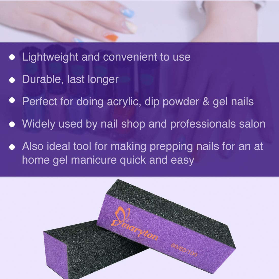 Maryton Nail Buffer Sanding Block Polisher Buffing File 60/100 Grit for Acrylic Nail Art Kit Manicure Tools 10 PCS (Black Purple) Health & Beauty > Personal Care > Cosmetics > Cosmetic Tools > Nail Tools MARYTON   