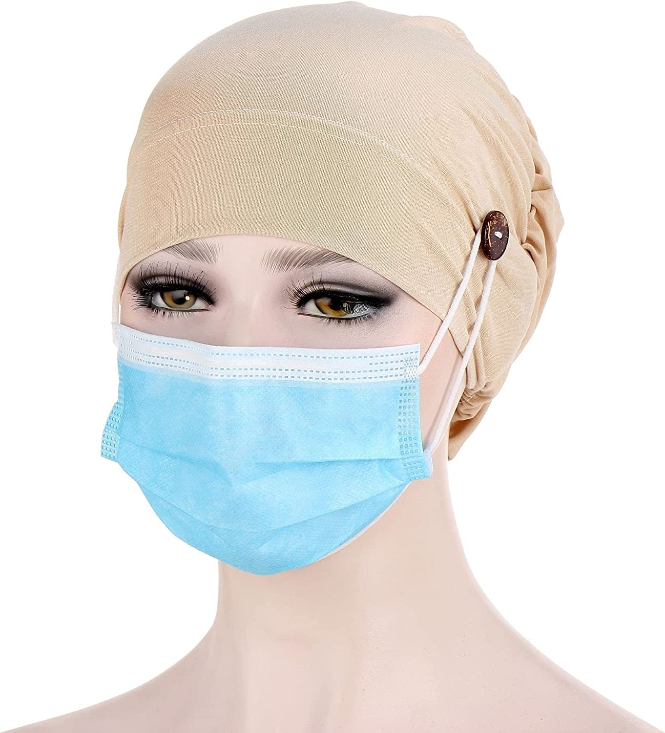 Qianmome 2-4 Pack Beanie with Button for Women Men Nurse,Working Hat,Chemo Caps for Cancer Patients Apparel & Accessories > Clothing Accessories > Headwear Qianmome   