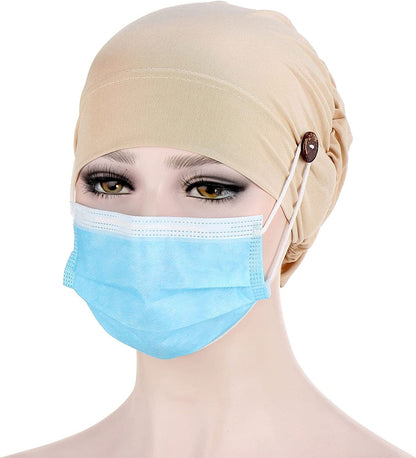Qianmome 2-4 Pack Beanie with Button for Women Men Nurse,Working Hat,Chemo Caps for Cancer Patients Apparel & Accessories > Clothing Accessories > Headwear Qianmome   