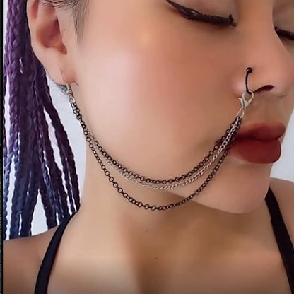Sora Tuki Fake Septum Fake Nose Ring Non Piercing Body Jewelry Fake Nose Ring Piercing Nose Rings with Chain Nose to Ear Chain Tassel Apparel & Accessories > Jewelry > Body Jewelry Sora Tuki   