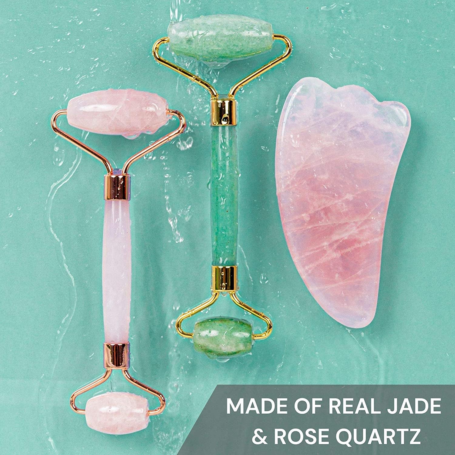 Authentic Jade Roller for Face, Rose Quartz Roller and Gua Sha Facial Tool Set - Face Roller: 100% Natural Jade, Face Massager/Facial Roller for Skin, Eyes, Neck - Authentic, Durable, Noiseless Design Health & Beauty > Personal Care > Cosmetics > Cosmetic Tools > Skin Care Tools MoValues   