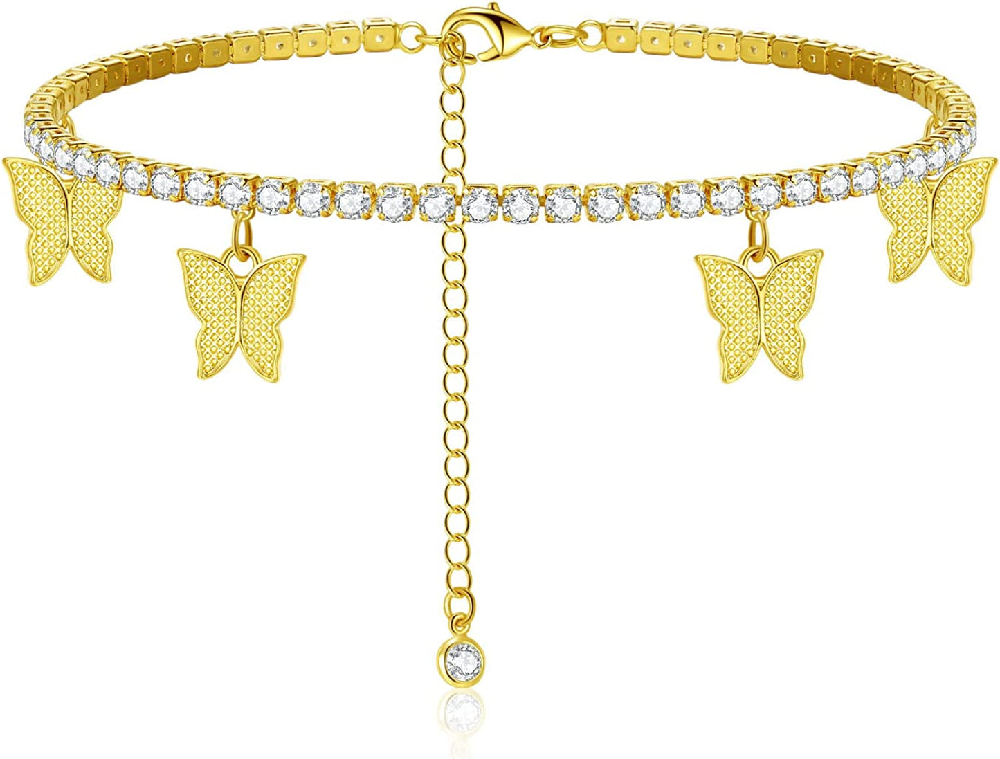 Luxval Ankle Bracelets for Women, Tennis Chain Butterfly Anklets for Women 14K Gold Bead Link Foot Jewelry CZ Stones Anklet Bracelets for BFF Gift Apparel & Accessories > Jewelry > Anklets Luxval 1Pcs-Gold CZ Butterfly  